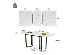 Mesa de comedor extensible para 4 a 6 personas - 140/179,5 x 80 x 75,5 cm - Tablero extensible - MDF + Patas de metal - Blanco + negro