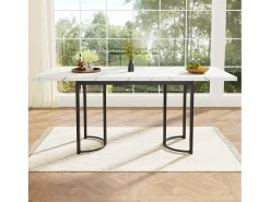 Mesa de comedor extensible para 4 a 6 personas - 140/179,5 x 80 x 75,5 cm - Tablero extensible - MDF + Patas de metal - Blanco + negro