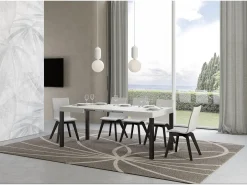 Mesa de comedor extensible Karry-Color Blanco-Soporte 4 pies-Ancho extensible