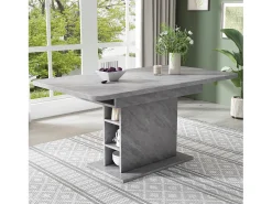 Mesa de comedor extensible para 4-6 personas 130x70cm en tablero de partículas con almacenaje, chapa de mármol gris