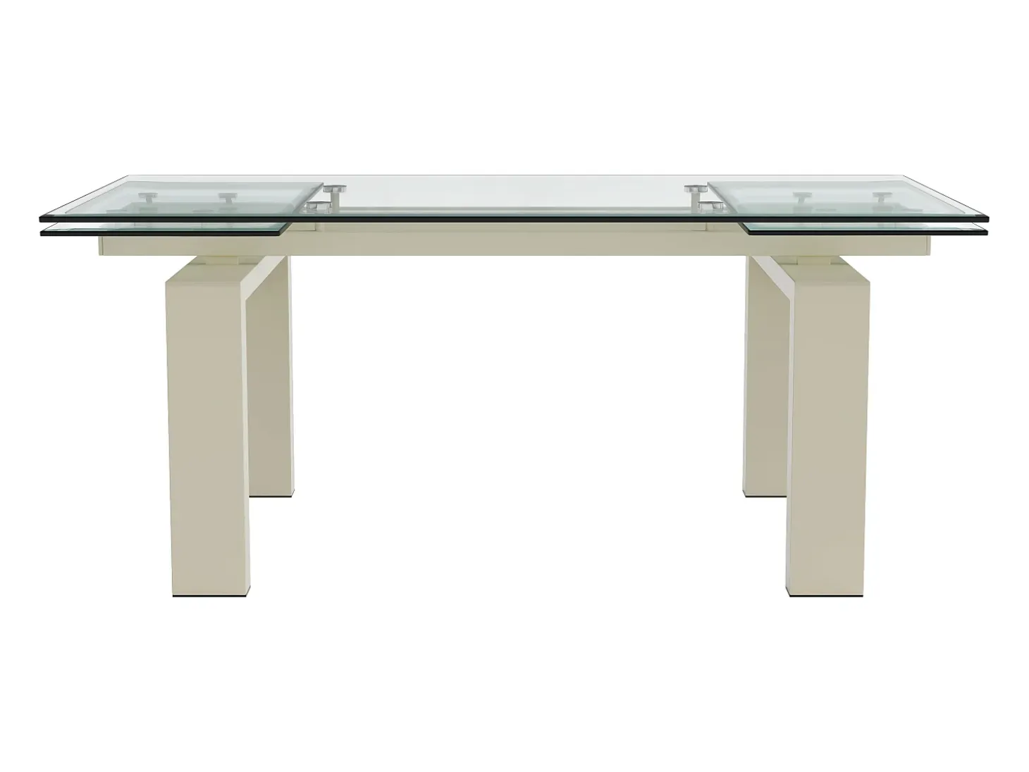Mesa de comedor extensible en cristal templado y metal - Transparente y Beige - LUBANA