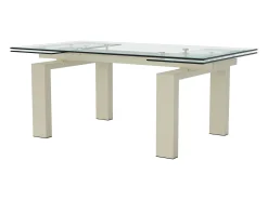 Mesa de comedor extensible en cristal templado y metal - Transparente y Beige - LUBANA