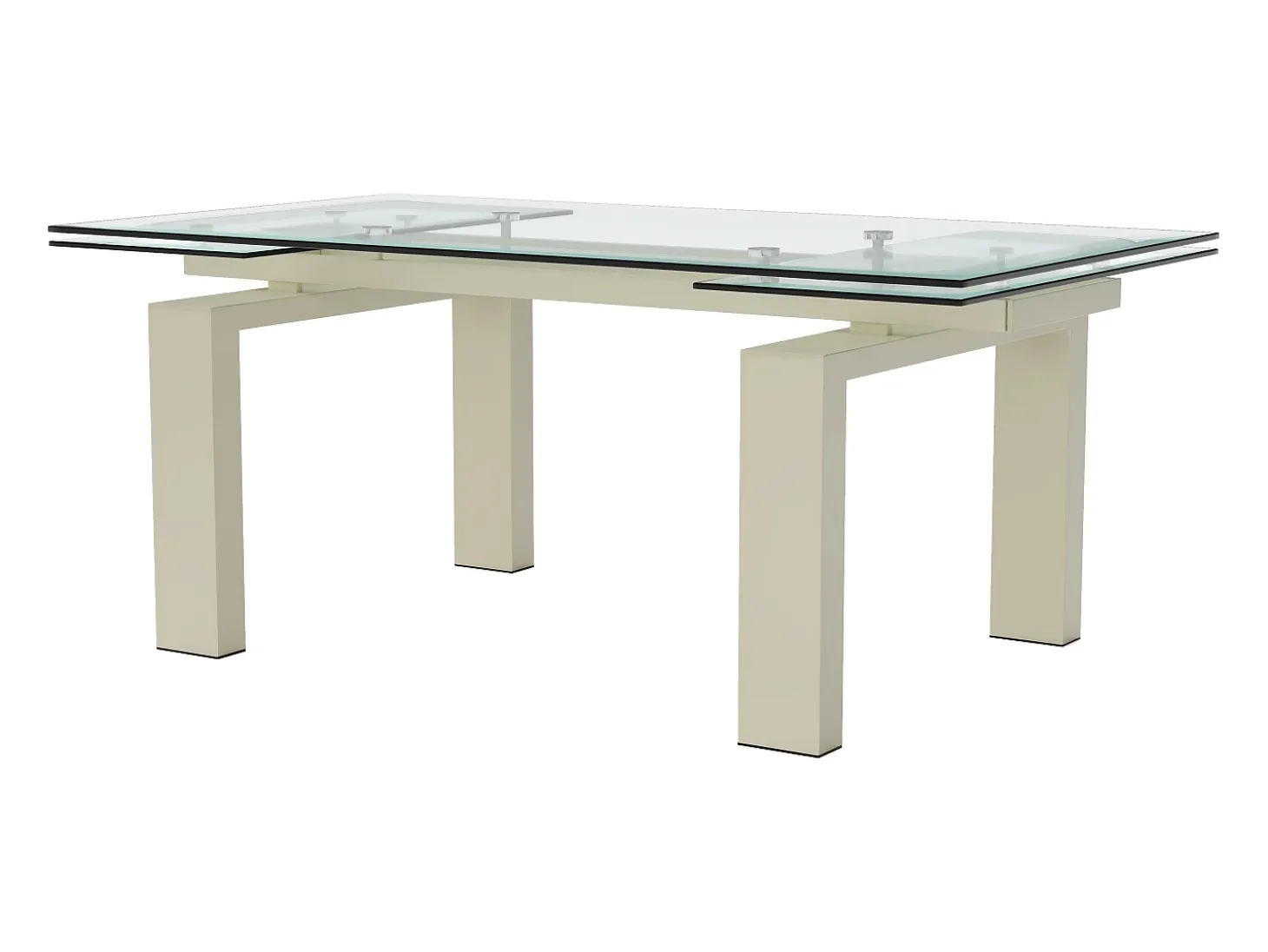 Mesa de comedor extensible en cristal templado y metal - Transparente y Beige - LUBANA