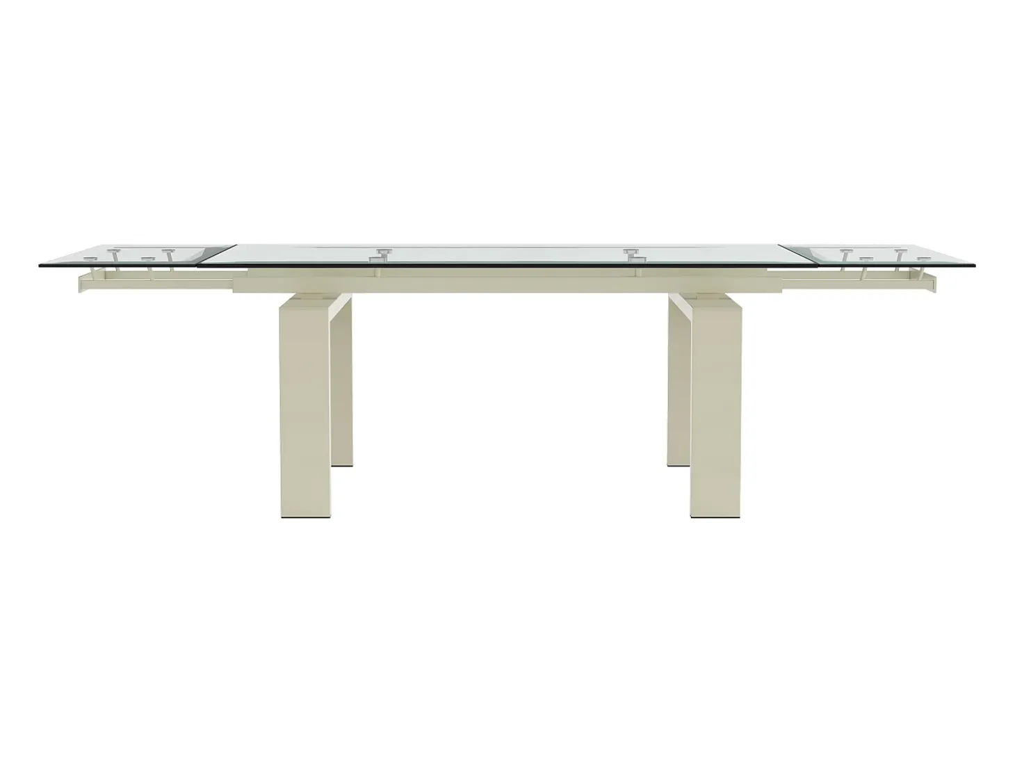 Mesa de comedor extensible en cristal templado y metal - Transparente y Beige - LUBANA