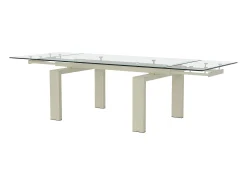 Mesa de comedor extensible en cristal templado y metal - Transparente y Beige - LUBANA