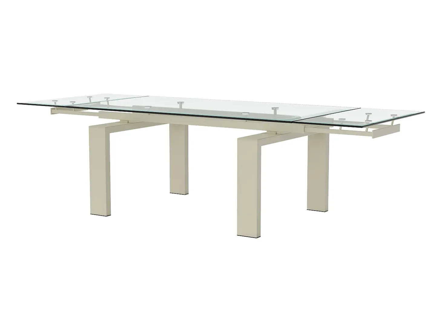 Mesa de comedor extensible en cristal templado y metal - Transparente y Beige - LUBANA