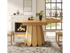 Mesa de comedor extensible redonda/ovalada, MDF, acabado madera natural (118x118x76cm)