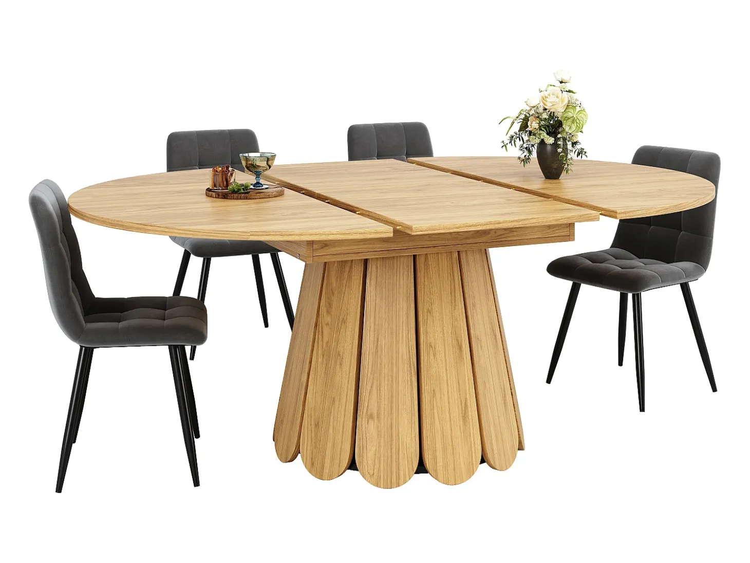 Mesa de comedor extensible redonda/ovalada, MDF, acabado madera natural (118x118x76cm)
