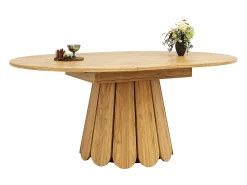 Mesa de comedor extensible redonda/ovalada, MDF, acabado madera natural (118x118x76cm)