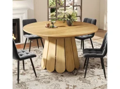 Mesa de comedor extensible redonda/ovalada, MDF, acabado madera natural (118x118x76cm)