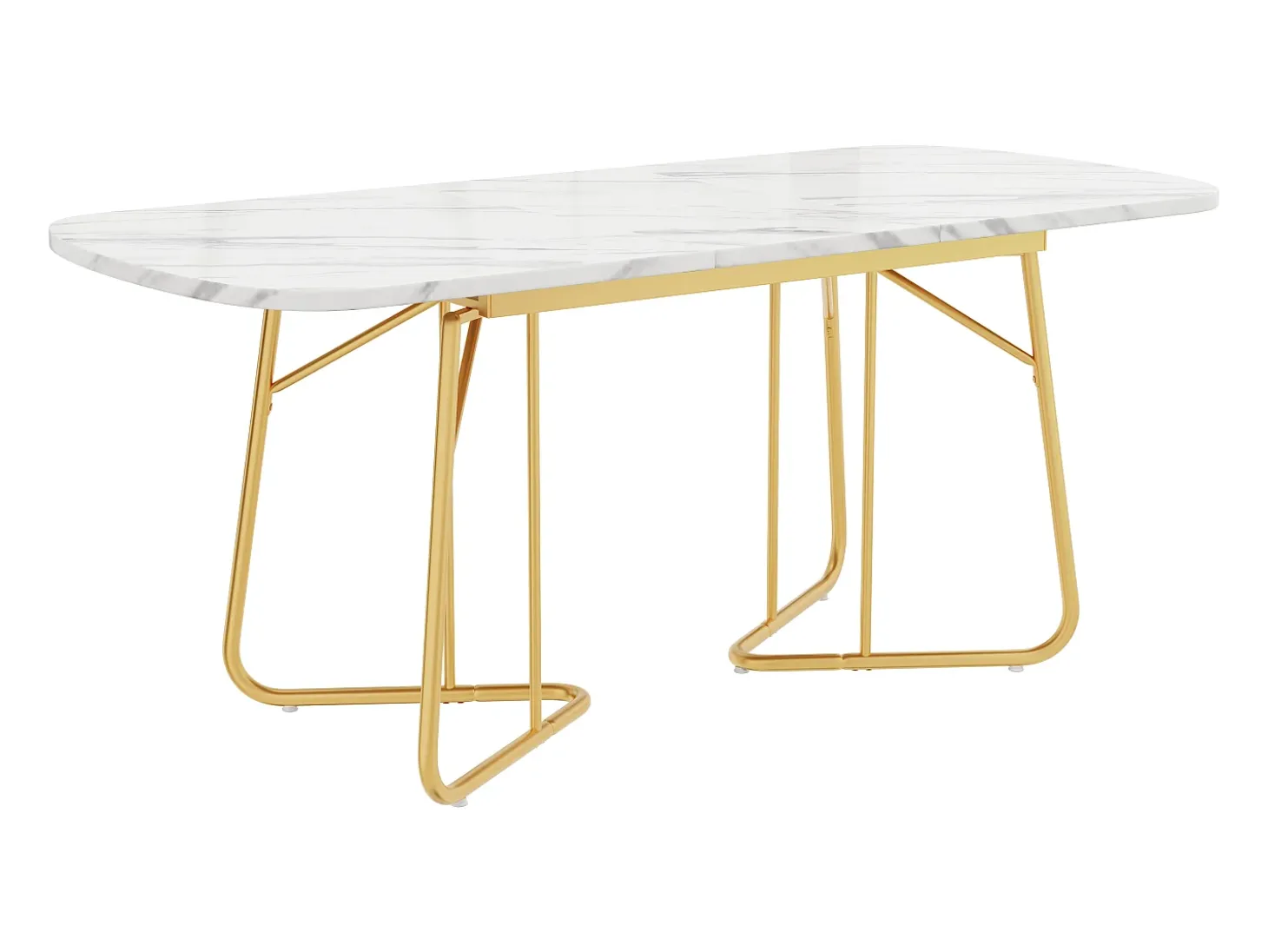 Mesa de comedor extensible para 4 a 6 cubiertos - L 140/180 x W 80 x H 75 cm - Madera MDF y metal - Diseño mármol - Blanco