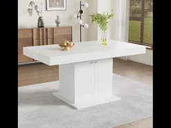 Mesa de comedor extensible con almacenaje, función automática, Aglomerado, Blanco, (140/180x80x76 cm)