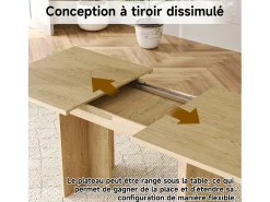 Mesa de comedor extensible - 140/180 x 80 x 75 cm - para 6 a 8 personas - estilo sencillo - MDF - natural