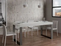 Mesa de comedor extensible tiroz-Color Blanco-Base y soporte con ruedas-5 alargaderas finas-Ancho extensible
