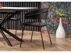 Mesa de comedor extensible ODUNA con tablero de aspecto mármol y pata central de metal negro