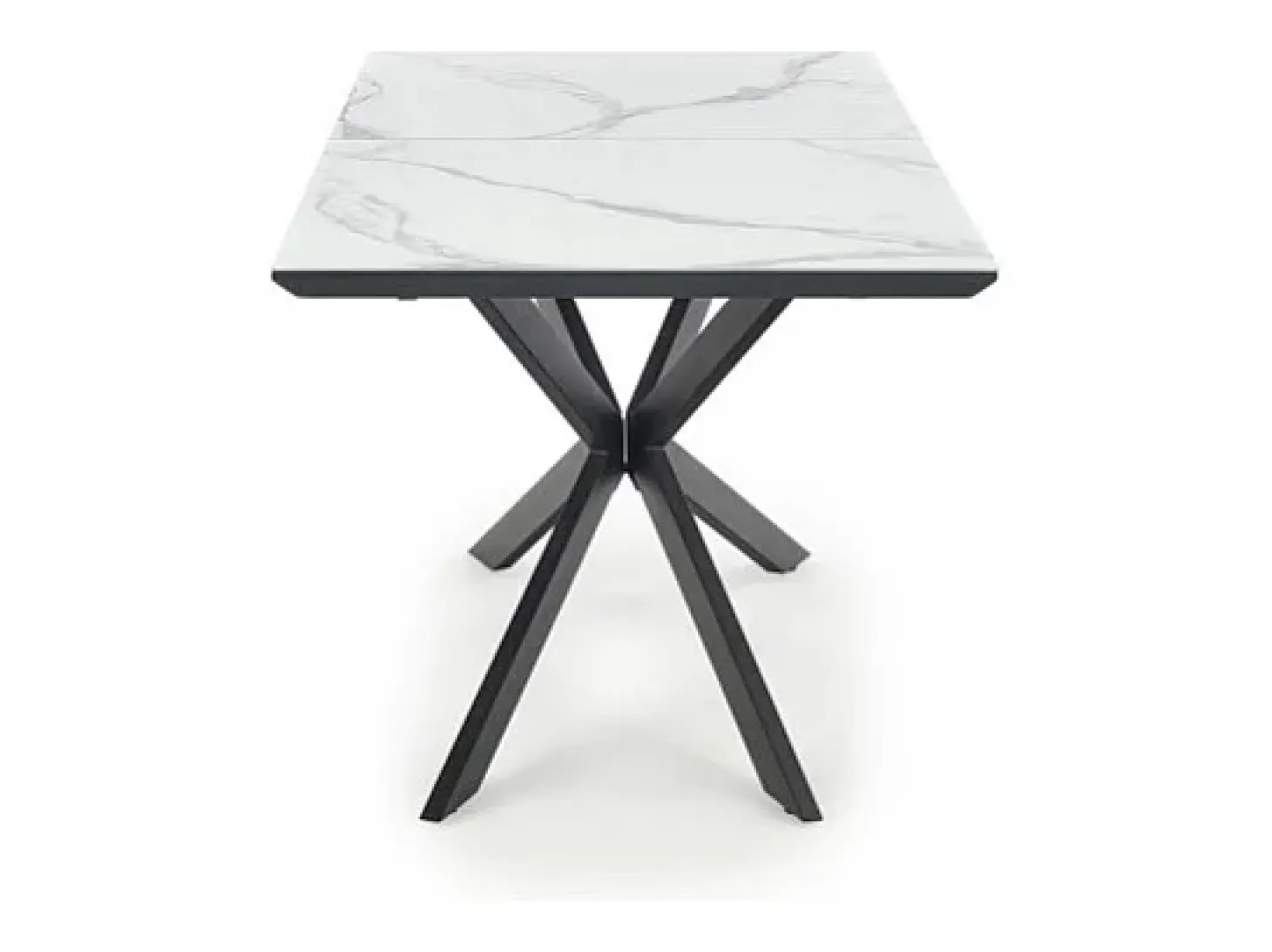 Mesa de comedor extensible ODUNA con tablero de aspecto mármol y pata central de metal negro