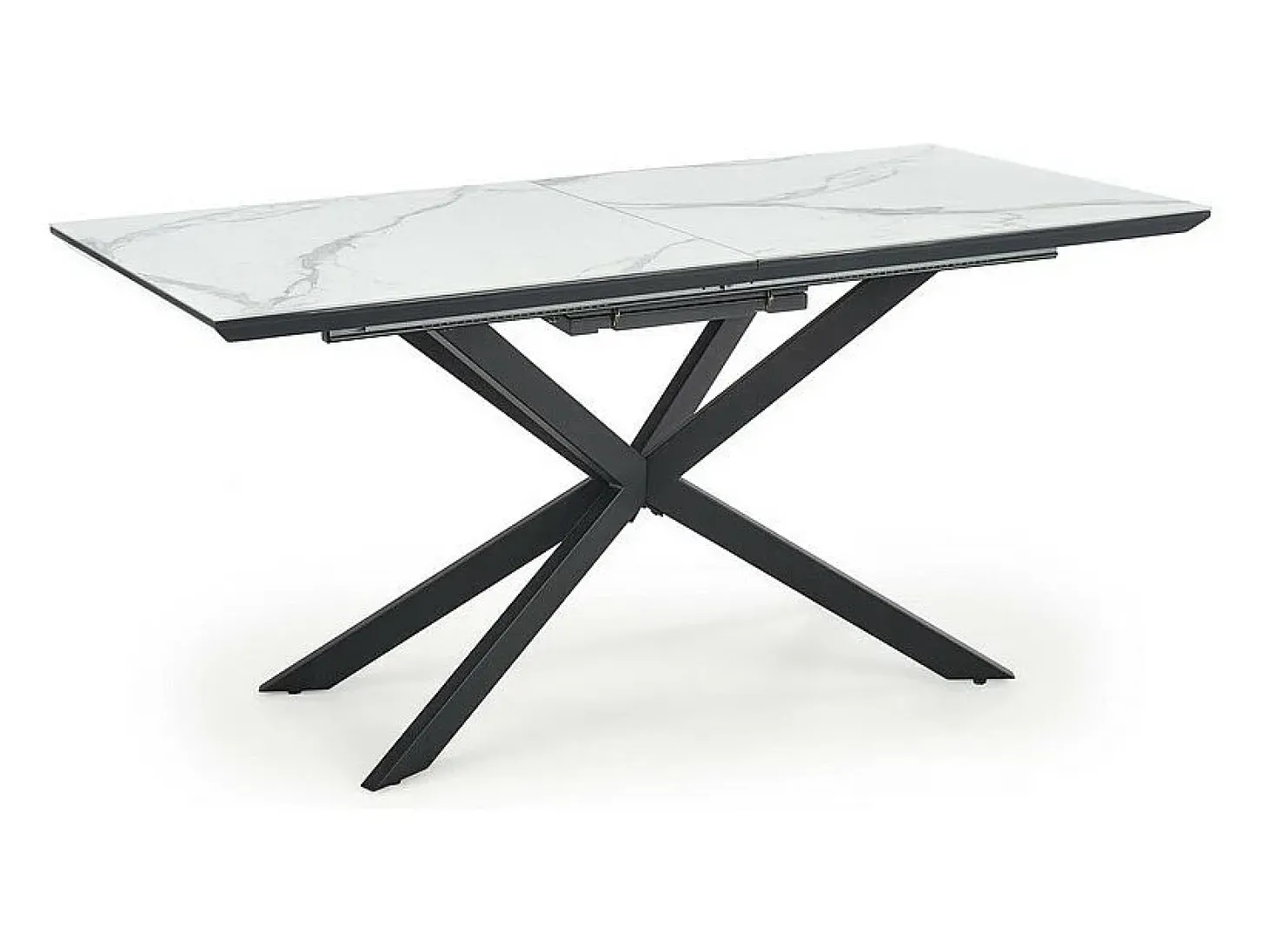 Mesa de comedor extensible ODUNA con tablero de aspecto mármol y pata central de metal negro