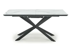 Mesa de comedor extensible ODUNA con tablero de aspecto mármol y pata central de metal negro