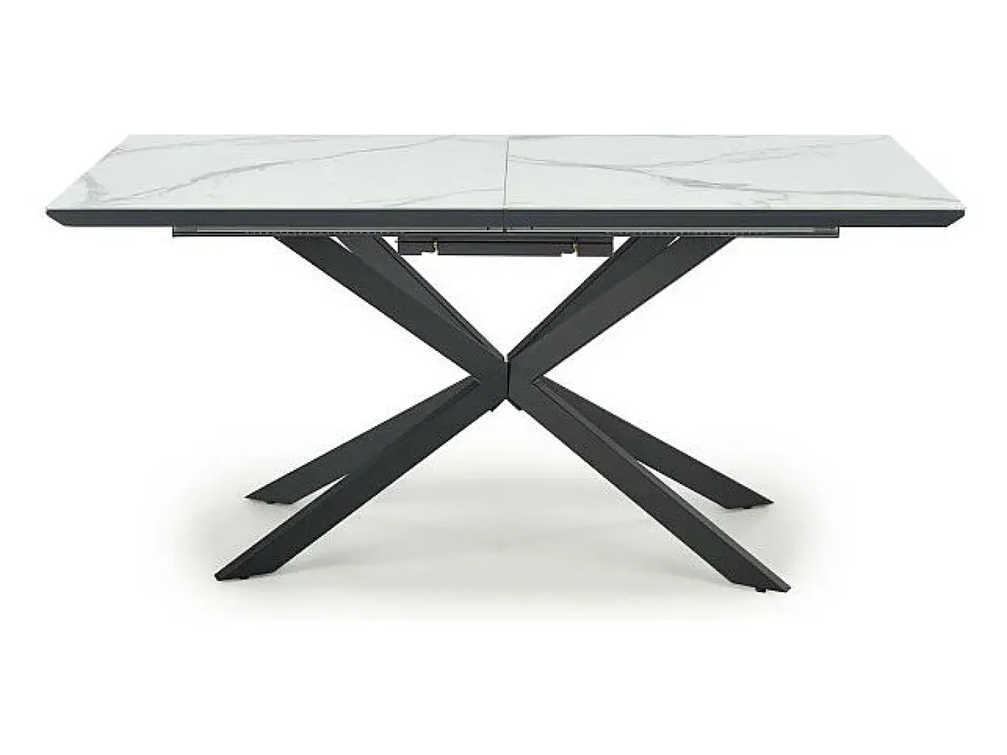 Mesa de comedor extensible ODUNA con tablero de aspecto mármol y pata central de metal negro