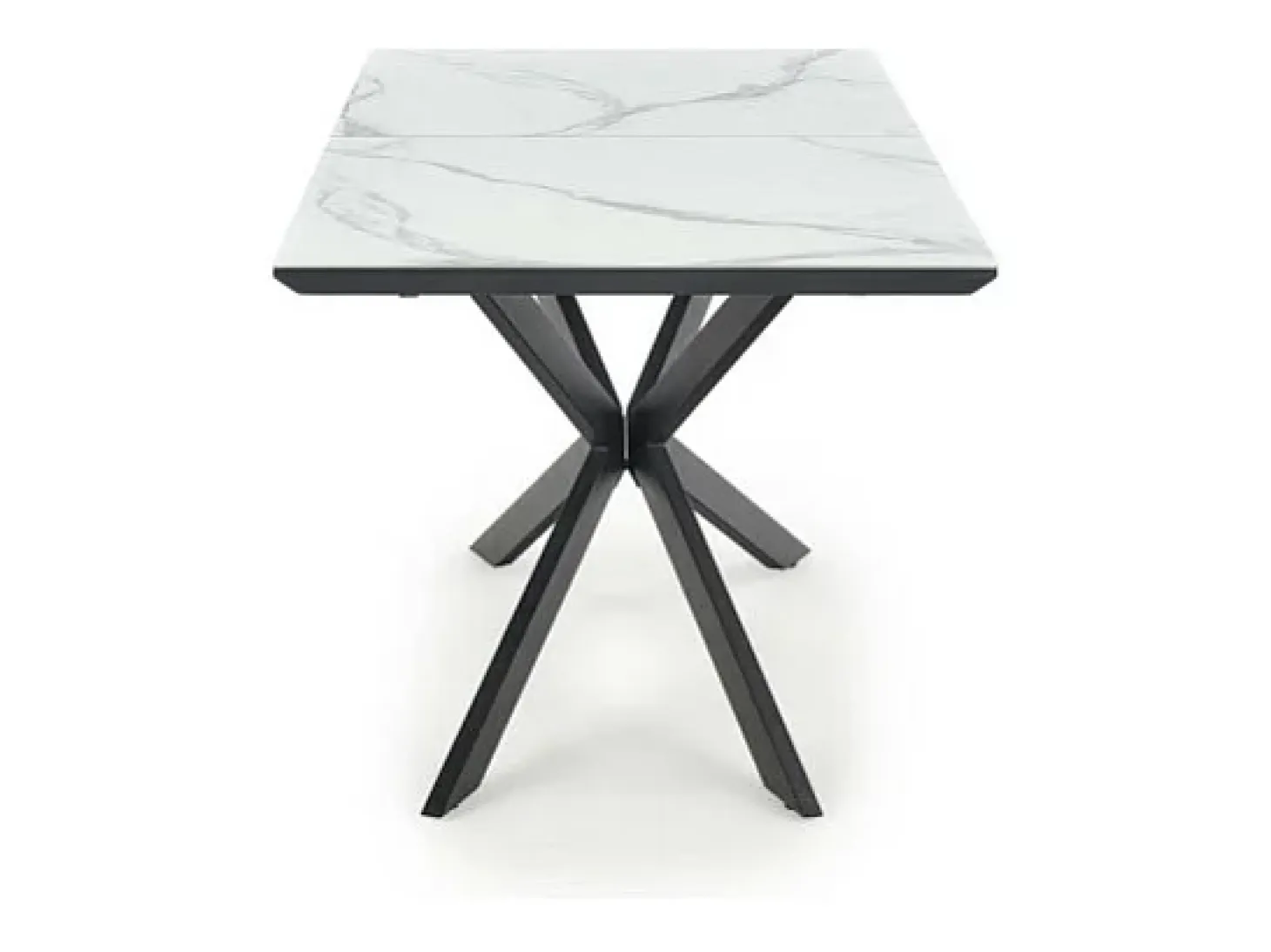 Mesa de comedor extensible ODUNA con tablero de aspecto mármol y pata central de metal negro