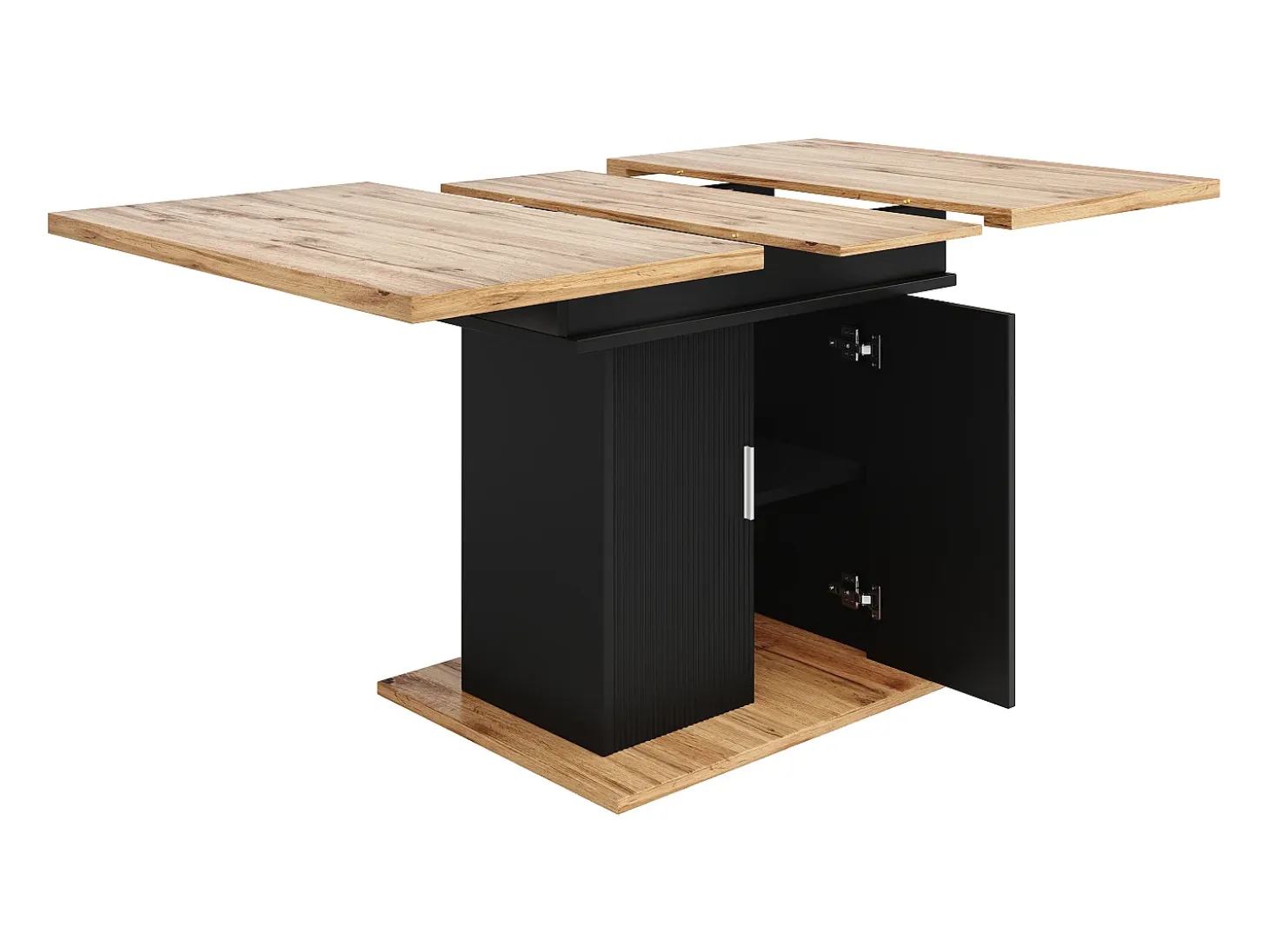 Mesa de comedor extensible negra - Mesa de comedor con 2 puertas - tablero de madera - almacenaje abierto