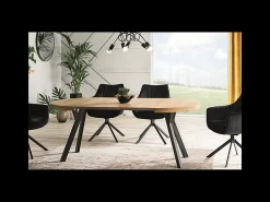 Mesa de comedor extensible de metal negro con chapa de madera 100cm Astra