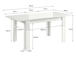 Mesa de comedor extensible en blanco brillo 140-190x90 cm Sira Blanco Brillo
