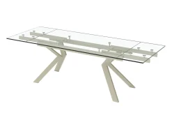 Mesa de comedor extensible en vidrio templado y de metal beige - Transparente - VELIKA