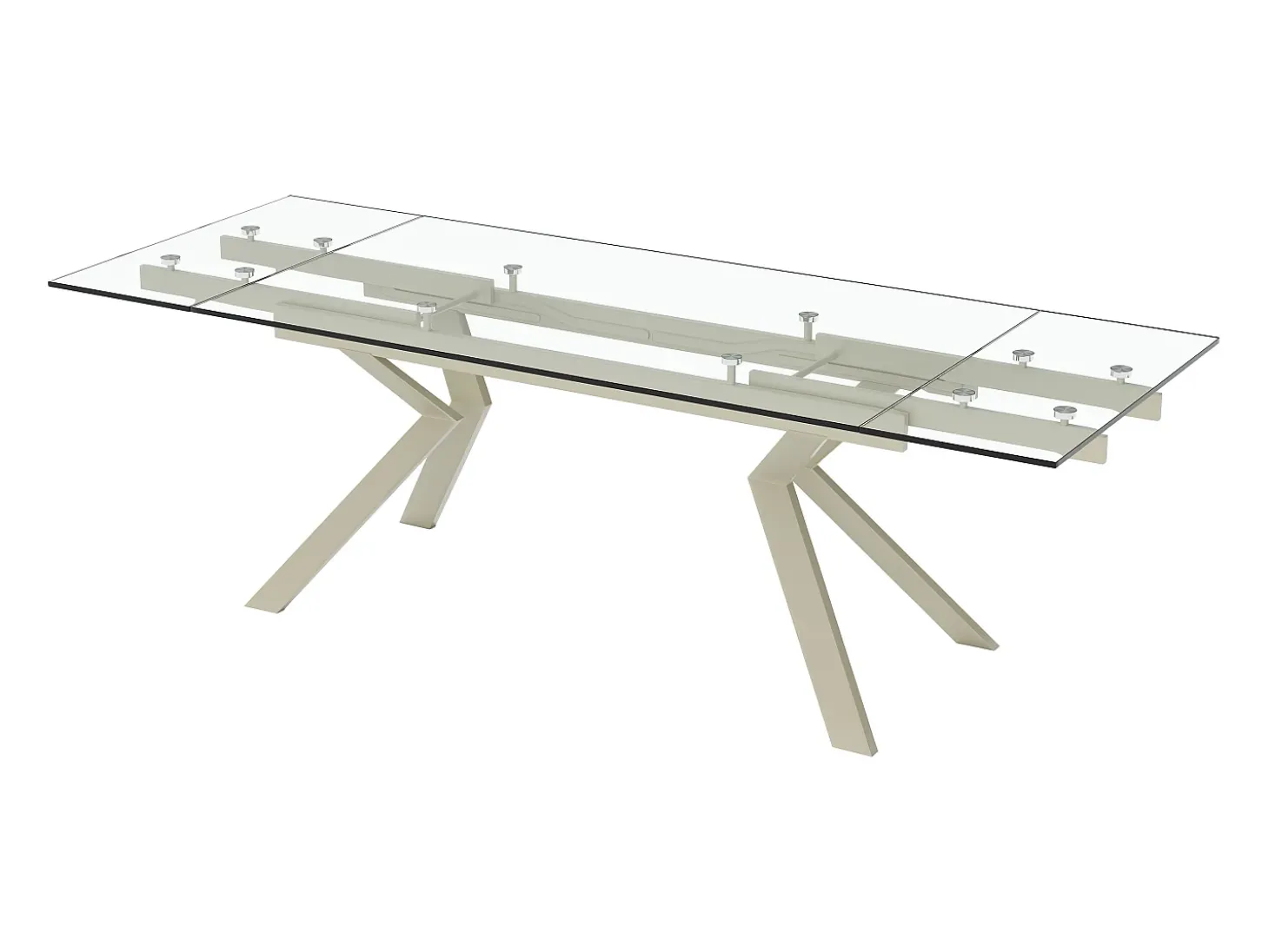 Mesa de comedor extensible en vidrio templado y de metal beige - Transparente - VELIKA