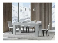 Mesa de comedor extensible de madera Ribo-Color Gris cemento-Soporte 4 pies-Alargaderas -Ancho extensible