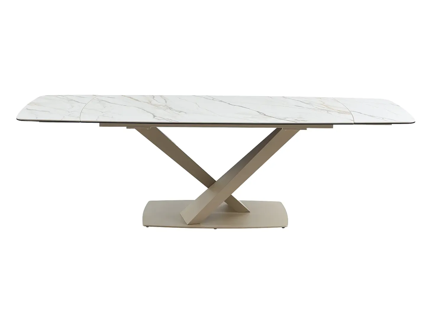 Mesa de comedor extensible de cerámica y metal - Efecto mármol blanco y beige - MALATA