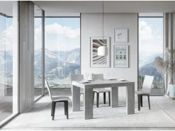 Mesa de comedor extensible de madera Ribo-Color Gris cemento-Soporte 4 pies-Alargaderas -Ancho extensible