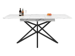 Mesa de comedor extensible, diseño de estrella, MDF y metal, color blanco (120x80x66,1cm)