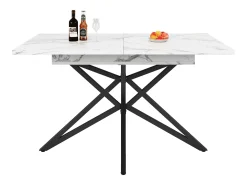 Mesa de comedor extensible, diseño de estrella, MDF y metal, color blanco (120x80x66,1cm)