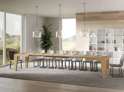 Mesa de comedor extensible de madera Naxo.-Color Natural-Soporte 2 pies-Alargaderas -Ancho extensible