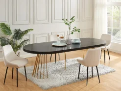 Mesa de comedor extensible 2 a 12 comensales de MDF y acero - Negro y dorado - FIRELA