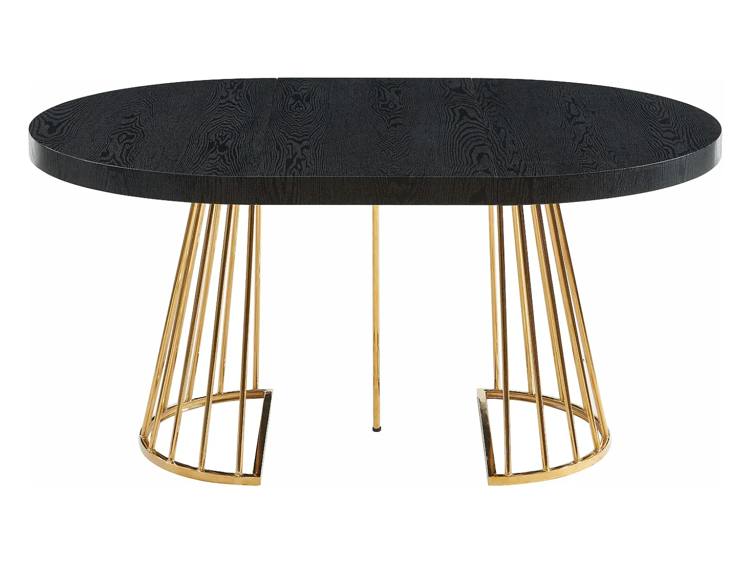 Mesa de comedor extensible 2 a 12 comensales de MDF y acero - Negro y dorado - FIRELA
