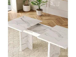 Mesa de comedor extensible - 140/180 x 80 x 75 cm - para 6 a 8 personas - estilo minimalista - MDF - mármol blanco