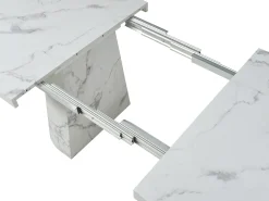 Mesa de comedor extensible de 6 a 12 personas en MDF - Efecto mármol blanco - CLOEVA