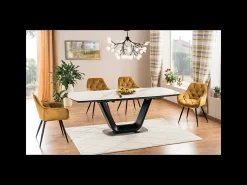 Mesa de comedor extensible negra y mármol 160cm Vanda
