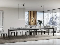 Mesa de comedor extensible Karry evolución-Color Gris cemento-Soporte 4 pies-Ancho extensible