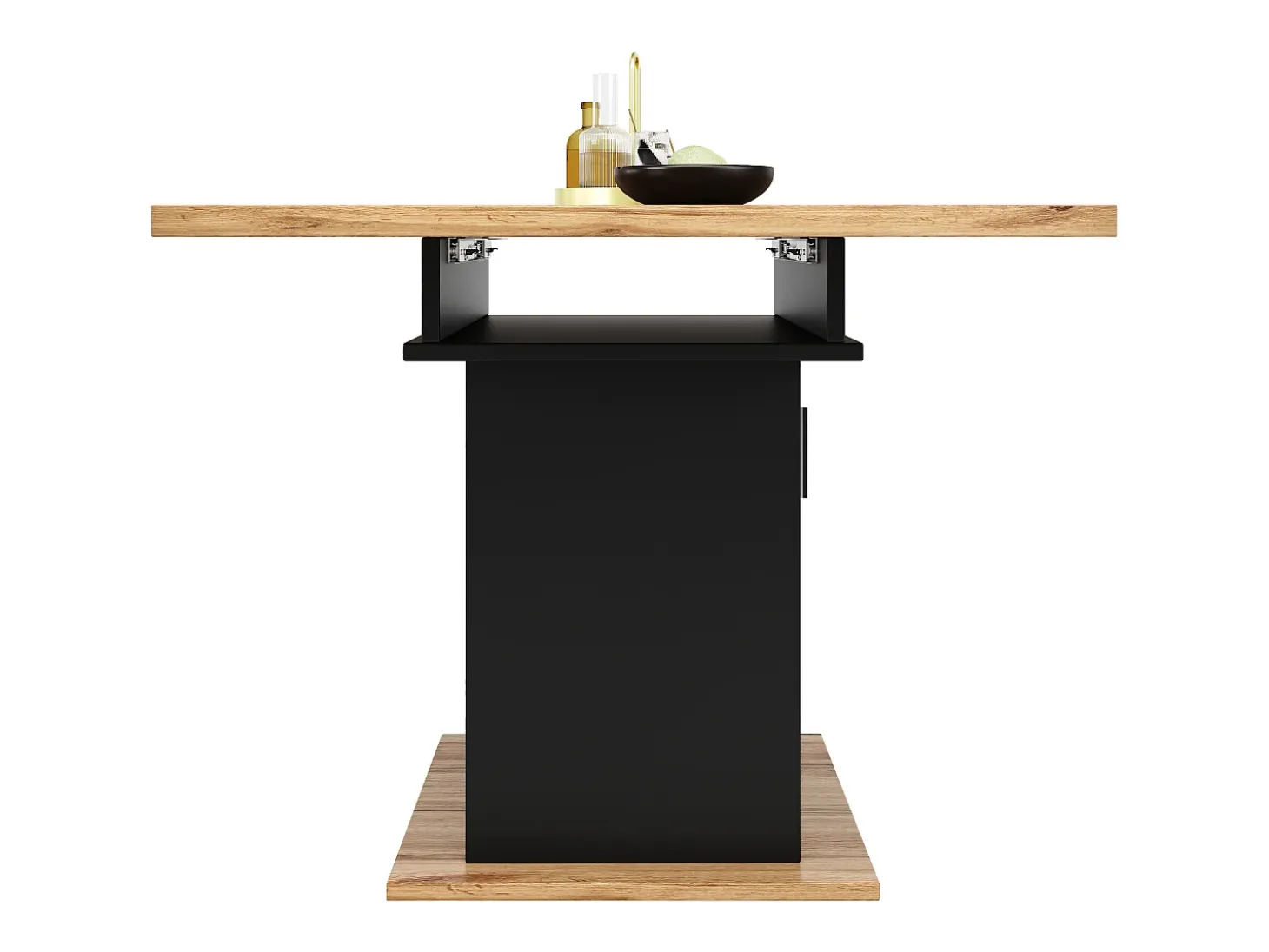 Mesa de comedor extensible en color blanco - Mesa de comedor con tres compartimentos de almacenamiento y puertas de cristal