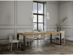 Mesa de comedor extensible tiroz-Color Natural-Soporte 4 pies-5 alargaderas gruesas-Ancho extensible