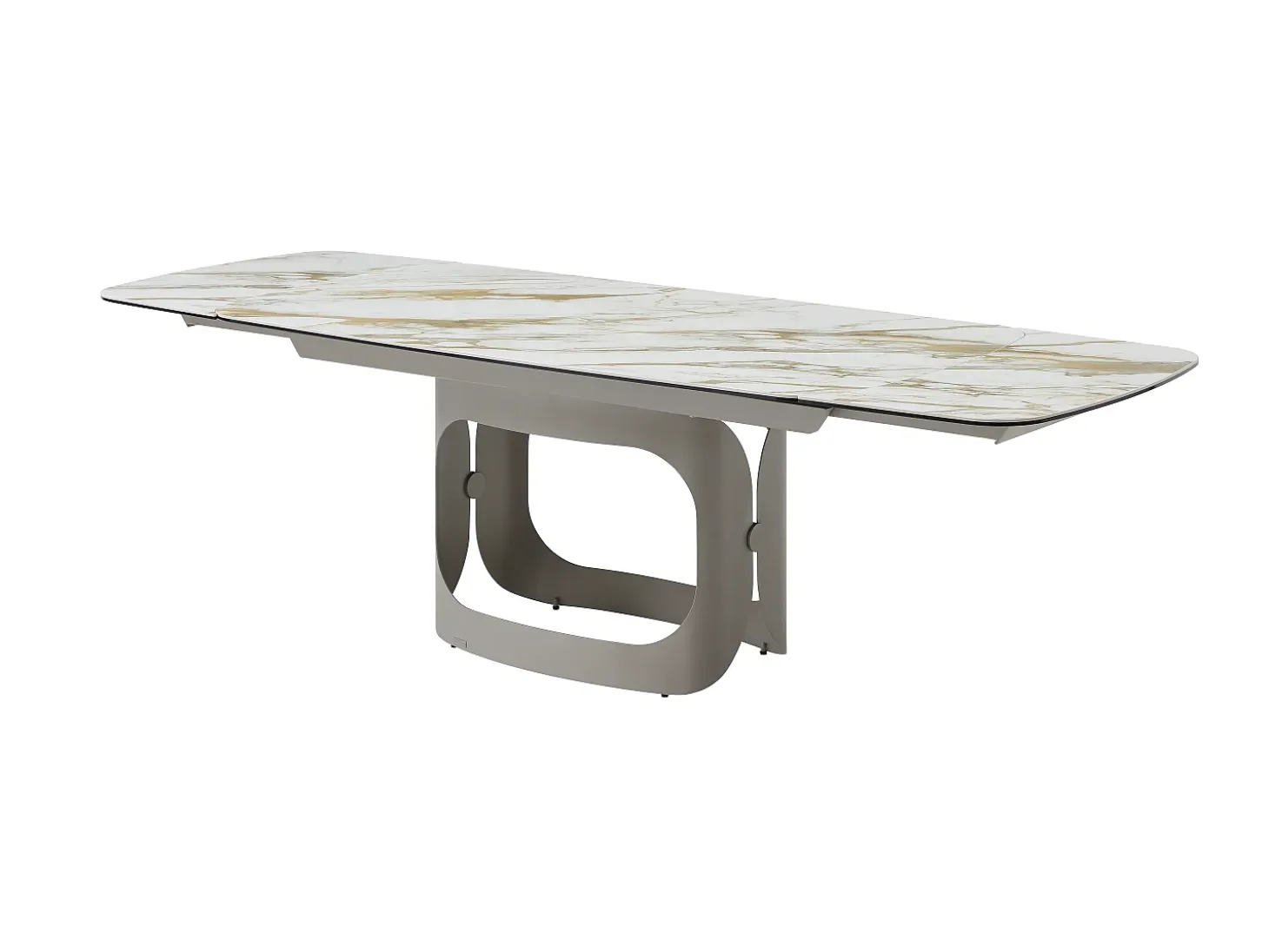 Mesa de comedor extensible 6 a 10 personas en cerámica, cristal templado y metal topo - Efecto mármol blanco - DAVULO de Maison Céphy