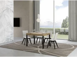 Mesa de comedor extensible Karry-Color Natural-Base y soporte con ruedas-Ancho extensible
