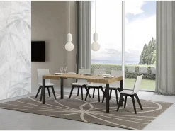 Mesa de comedor extensible Karry-Color Natural-Base y soporte con ruedas-Ancho extensible