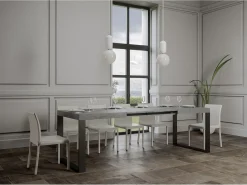 Mesa de comedor extensible tiroz-Color Gris cemento-Soporte 4 pies-Alargaderas -Ancho extensible
