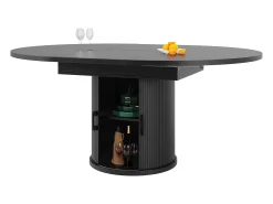Mesa de comedor extensible redonda/ovalada, MDF, nogal/negro (118x118x76,8cm)