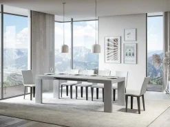 Mesa de comedor extensible de madera Ribo-Color Gris cemento-Soporte 4 pies-Alargaderas -Ancho extensible