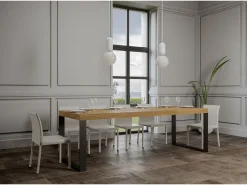 Mesa de comedor extensible tiroz-Color Marrón-Soporte 2 pies-5 alargaderas gruesas-Ancho extensible